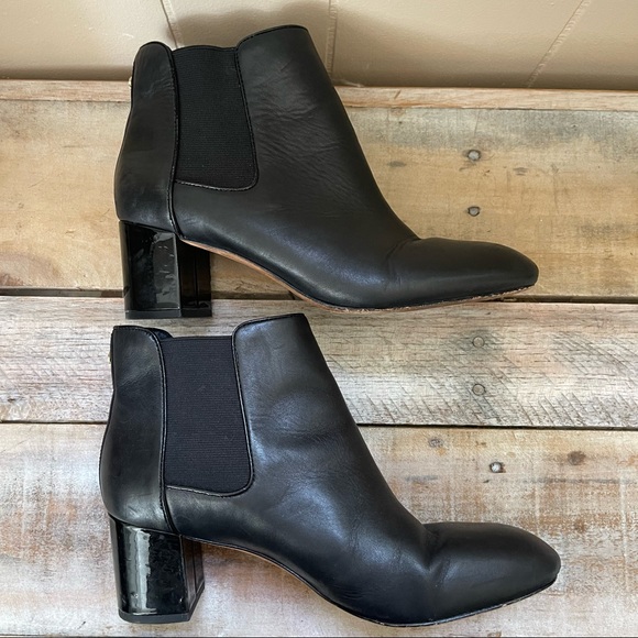 Kate Spade New York Leah Chelsea Block Heel Black Leather Ankle Booties Boots - Picture 3 of 12